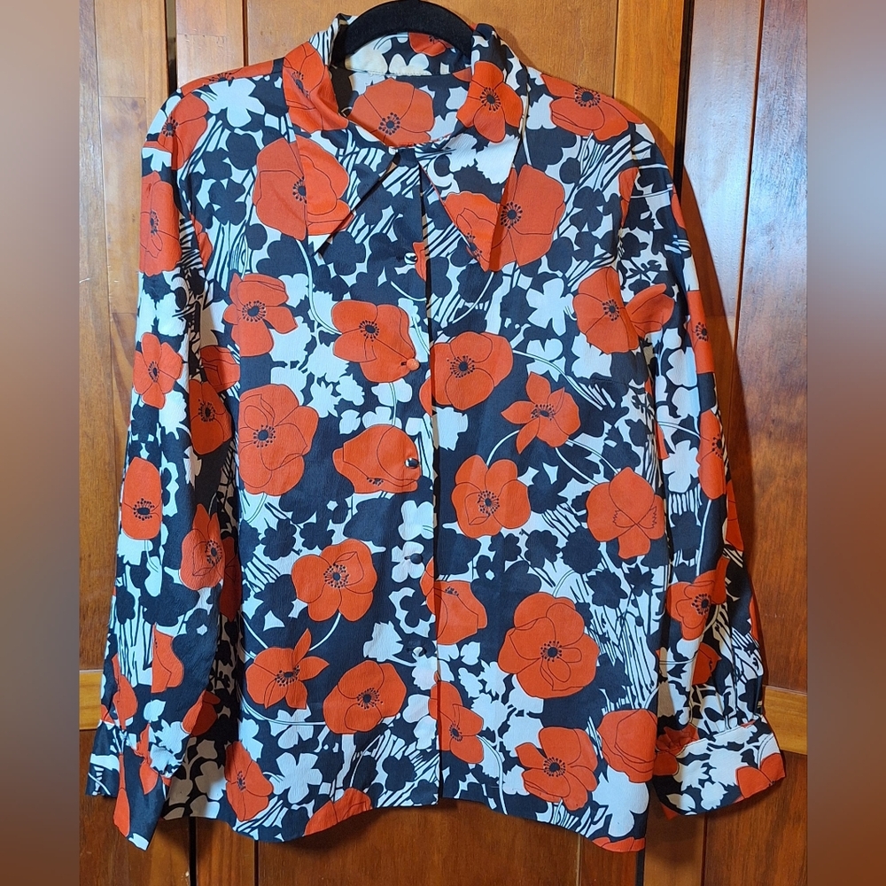 Vibrant Floral Button Down Shirt - Red and Black